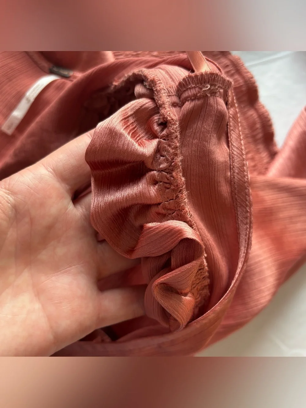 Free People Santiago Cropped Smocked Blouse in Pink Cinnamon, Long Sleeve, S